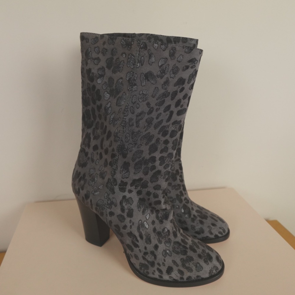 Jimmy Choo Gray Leopard Print Suede Heeled Boots RELISTING FROM CANCELLED ORDER